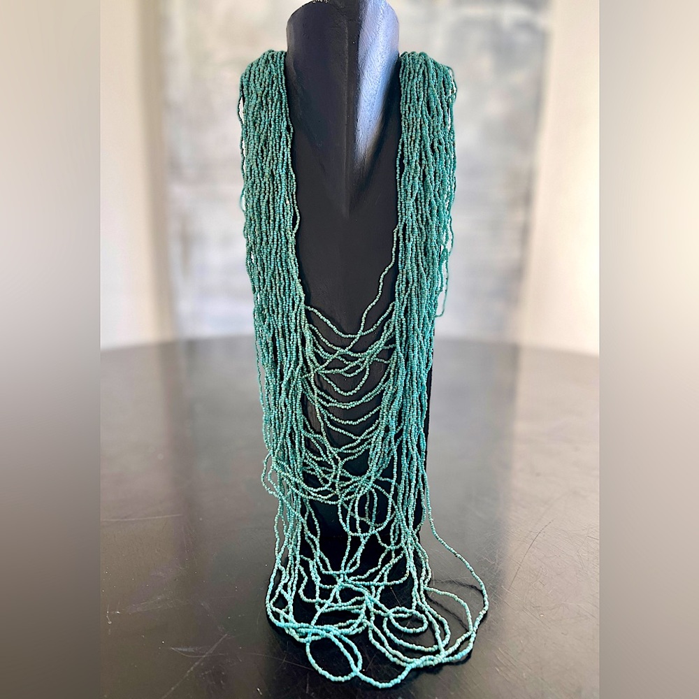 Turquoise-Colored Multi-Strand Beaded Necklace